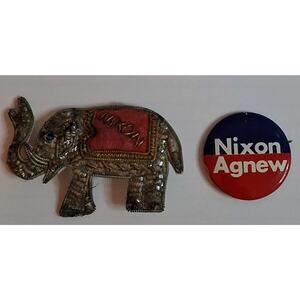 1960 Nixon Elephant Beaded 2.5" Pinback Brooch 1972 Nixon/Agnew Pinback Button
